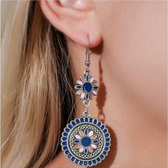 Boho Mandala Daisy Earrings - Picture 1 of 6